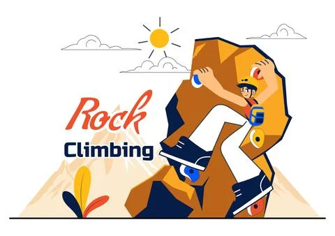 Rock Climbing Vector Illustration Featuring a Climber Ascending a Rock Wall.. Stock Illustration