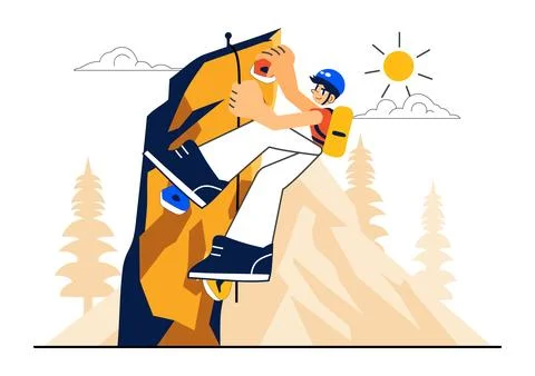 Rock Climbing Vector Illustration Featuring a Climber Ascending a Rock Wall.. Stock Illustration