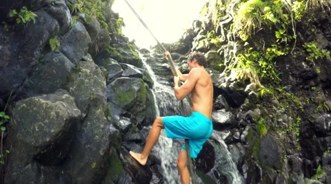 Rock Climbing up Waterfall. Stock Footage 58260078