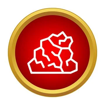 Rock cluster icon in gold framed red circle Stock Illustration