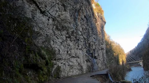 Rock collapse in the gorge onto the old road. beautiful landscape of mountains Video stock 129734786