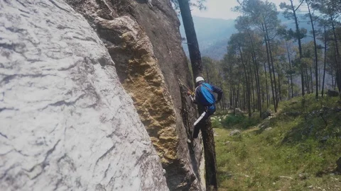 Rock craft by a trainee of Mountaineering Stock Footage 113749077