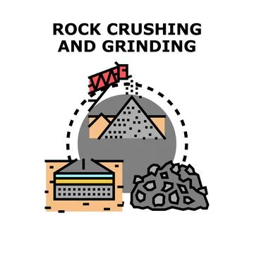 Rock crushing and grinding process creating construction materials Stock Illustration