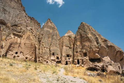 Rock-cut Selime Monastery complex and cave formations in Cappadocia, Turkey Stock Photos