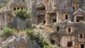 Rock-cut tombs of the ancient Lycian necropolis. Myra (Demre), Turkey HD Footage