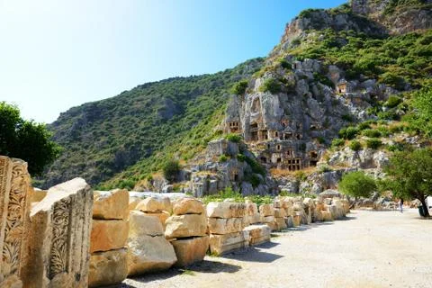 The rock-cut tombs in myra, antalya, turkey Stock Photos