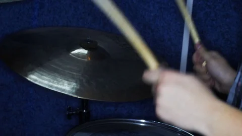 Rock drummer playing close up slow motion shots Stock Footage 105385998