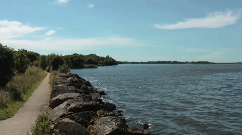 Rock Edged Path by Lake with waves lapping 動画素材 36863348