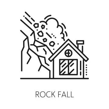 Rock fall natural disaster, destruction line icon Stock Illustration