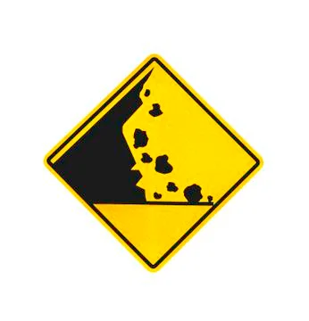 Rock falling warning sign isolated Stock Photos