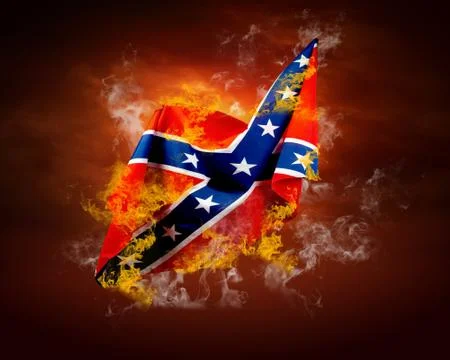 Rock flag around fire flames Stock Photos