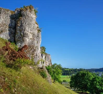 Rock formation in the Altmhltal valley Foto stock
