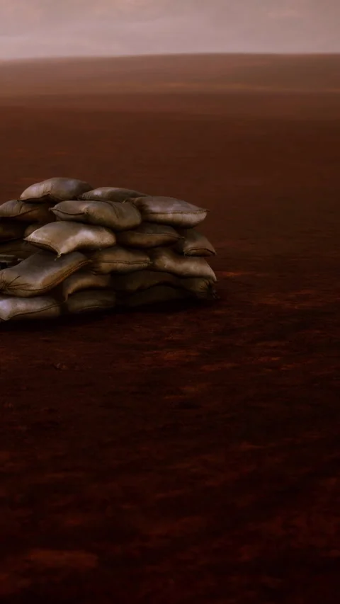 Rock formation on brown ground at sunset in a desert Stock Footage 346758810