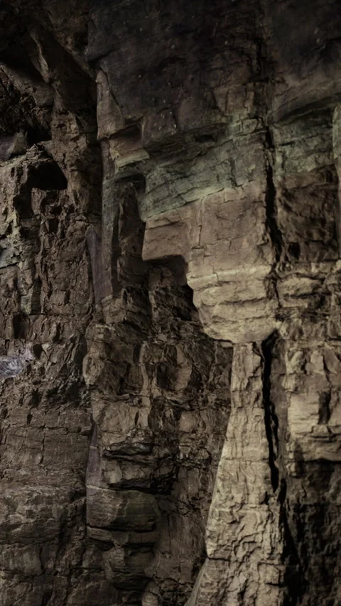 Rock formation in cave displays face like shape during daylight Stock Footage 331764698