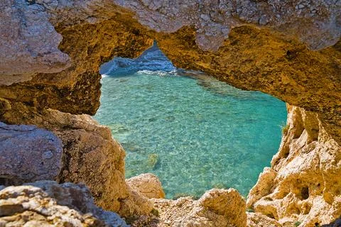 Rock formation at Mikro Seitani Beach on Samos Stock Photos