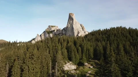 Rock formation Pan Down Movement Ladies Rocks Rarau Stock-Footage 218477138