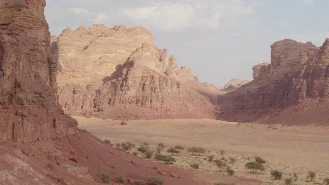 Rock formation, pull back. Rock, trees, desert, mountain. 4K Aerial Stock Footage 196825942