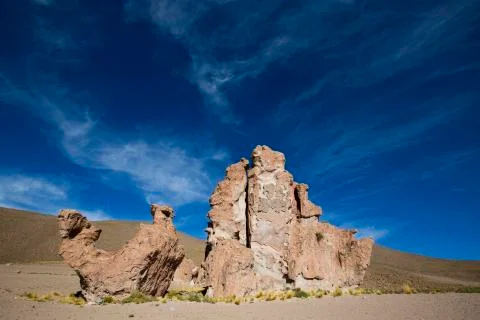 Rock formation with shape of a camel with blue sky, Bolivia Stock Photos