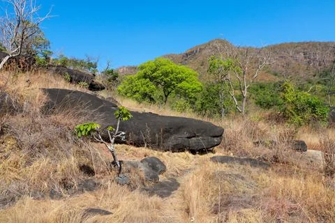 Rock formation on the Trail leading down to the Vale da Lua Stock Photos