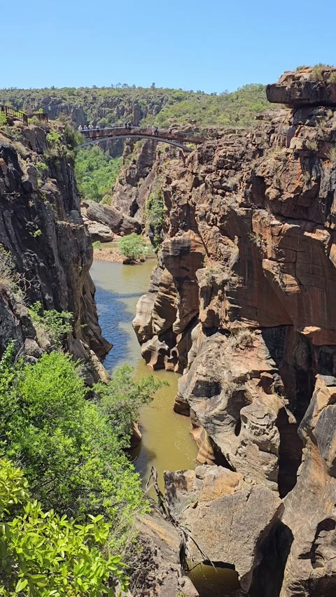Rock Formations above the River, Bourke's Luck Potholes, South Africa – Vertical Stock Footage 347910058