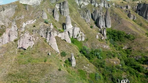 Rock Formations and Cave Dwellings at Khndzoresk, Armenia Stock Footage 343677334