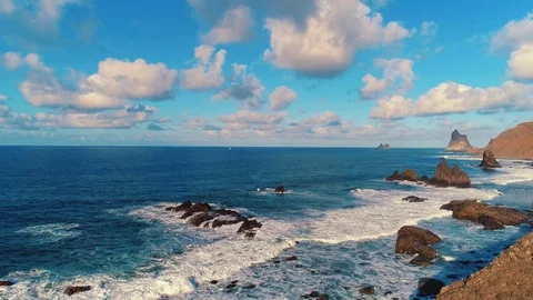 Rock formations and cliffs of the north coast of Tenerife 스톡 동영상 83852428