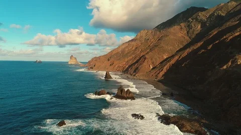 Rock formations and cliffs of the north coast of Tenerife Stock Footage 83859230