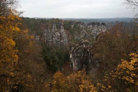 Rock formations of the Bastei. Stock Photos
