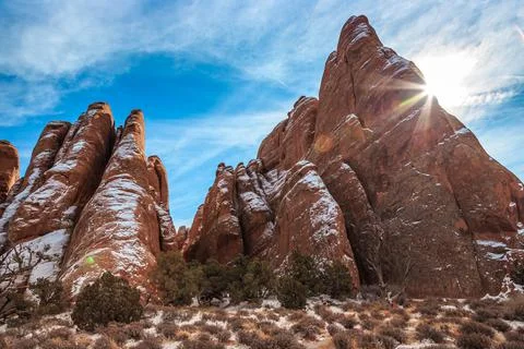 Rock Formations between Sand Dune and Broken Arch, Arches National Park, Utah Stock Photos