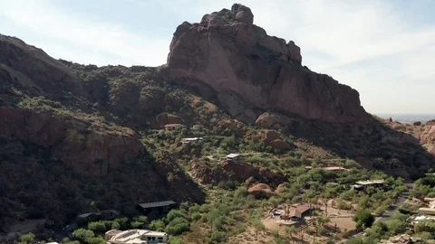 Rock Formations on Camelback Mountain, Phoenix, Arizona, Aerial Overview Stock Footage 120910327