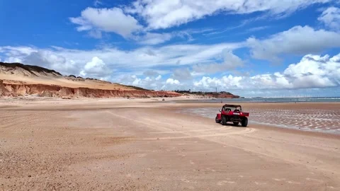 The rock formations at Canoa Quebrada Beach at Canoa Quebrada, Brazil Stock-Footage 308515704