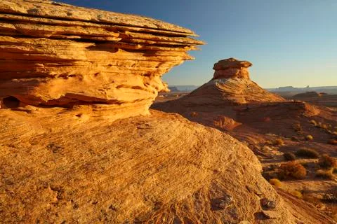 Rock formations in desert landscape, Page, Arizona, United States Stock Photos