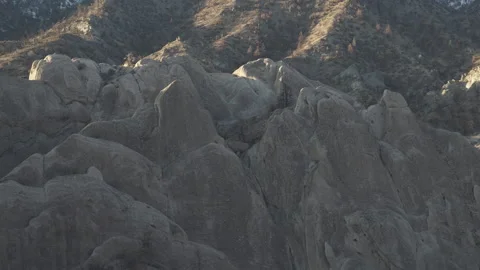 Rock formations in Devil's Punchbowl under morning light with rugged Stock Footage 279150961
