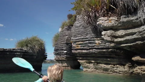 Rock formations know as the Pancake Rocks at the town of Raglan,New Zealand Stock Footage 142285754