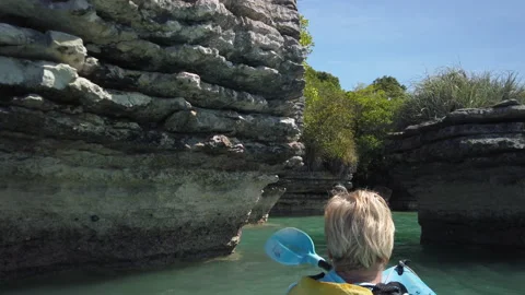Rock formations know as the Pancake Rocks at the town of Raglan,New Zealand Stock Footage 142285847