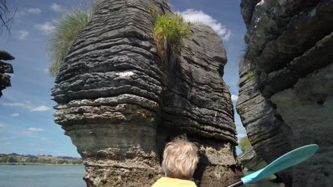 Rock formations know as the Pancake Rocks at the town of Raglan,New Zealand Stock Footage 142290631