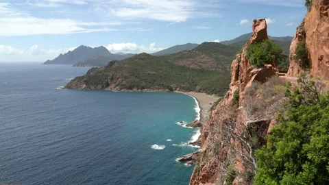 Rock formations known as Calanques de Piana. Corse, France. 스톡 동영상 229574453