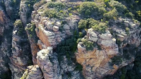 Rock formations on a mountain range - Aerial view Stock Footage 241245963