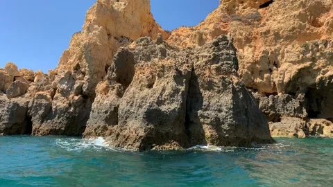 Rock formations in Ponta da Piedade Lagos Portugal Video stock 107623703