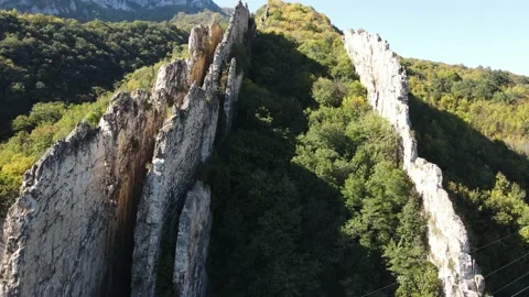 Rock formations Ritlite  at Iskar River Gorge, Balkan Mountains, Bulgaria Stock Footage 169575416