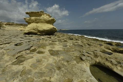 Rock formations at St. Peter's Pool near Marsaxlokk, Malta, Mediterranean, Stock Photos