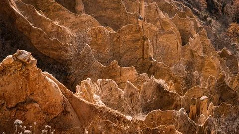 The rock formations at Stobski pyramids Stock Photos
