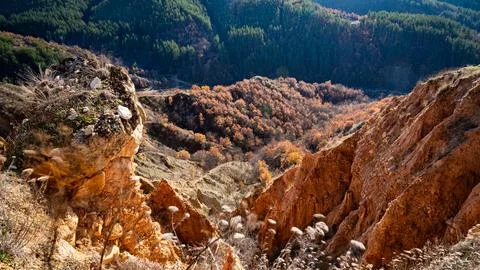 The rock formations at Stobski pyramids Stock Photos