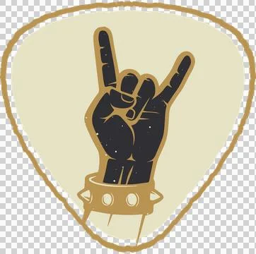 Rock gesture hand is emerging from studded wristband in flat design with shield Stock Illustration