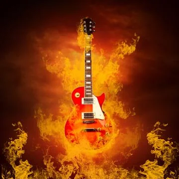 Rock guita in flames of fire Stock Photos