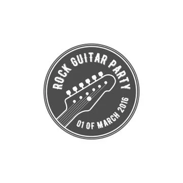 Rock guitar party vector label, badge, emblem logo with musical instrument 스톡 일러스트