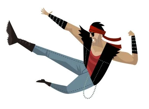 Rock guy jump kick Stock Illustration