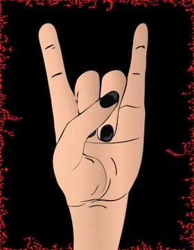 Rock hand gesture on black background Stock Illustration