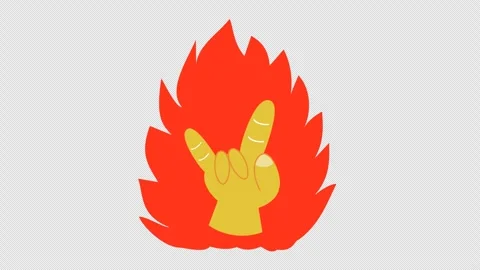 Rock on hand gesture in flames icon. Heavy metal music culture in animation Stock Footage 307835348