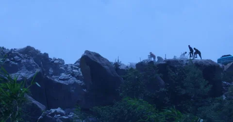 Rock hill Breaking for Construction in Moonlight Stock Footage 288157227